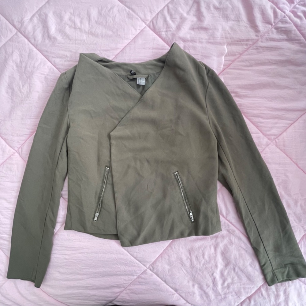 Olive Green Blazer w/ Zipper Detail